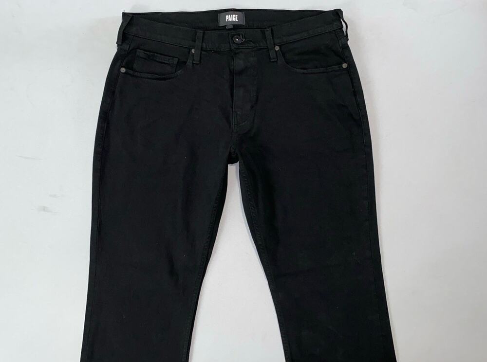 Paige Federal Slim Straight 5-Pocket Stretch Jeans in Black Shadow. Men's 32X30.
